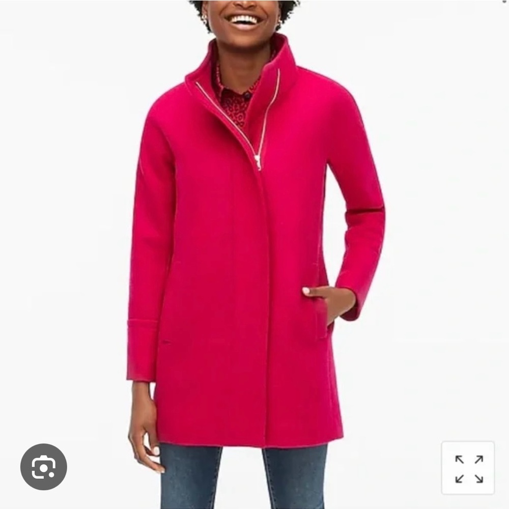 J Crew Coral Fuscia Pink Wool Cacoon City Pea Coat